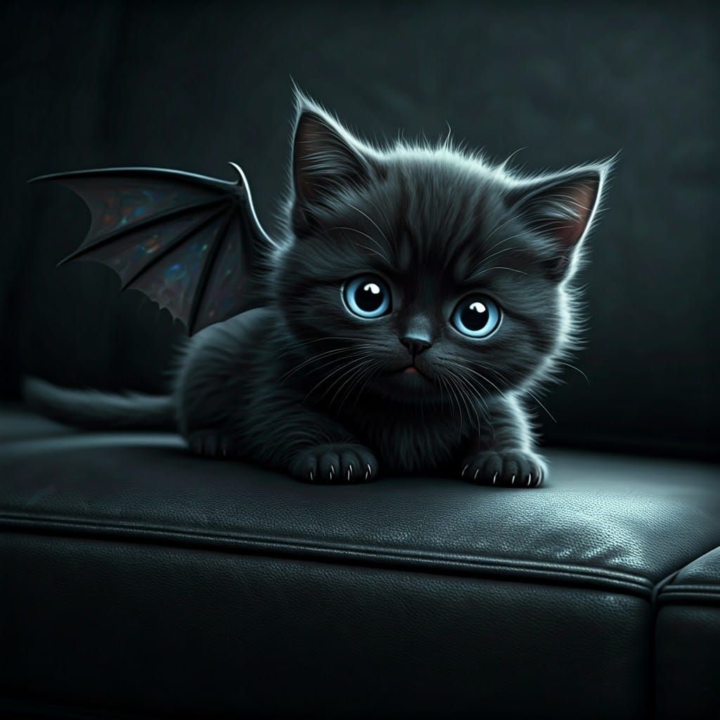 Mysterious Black Feline with Iridescent Wings