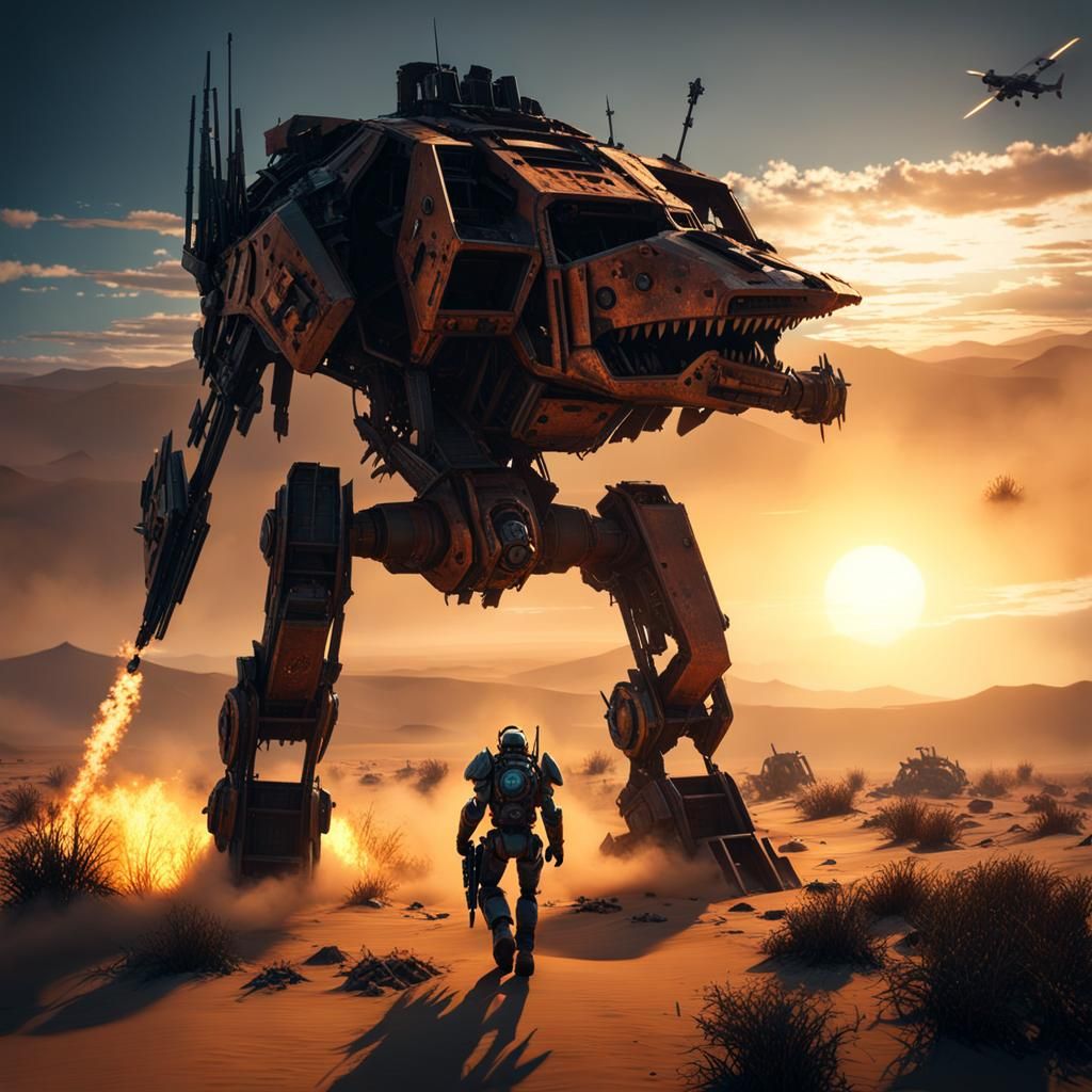 Wasteland Mech at Sunset in Cinematic 3D