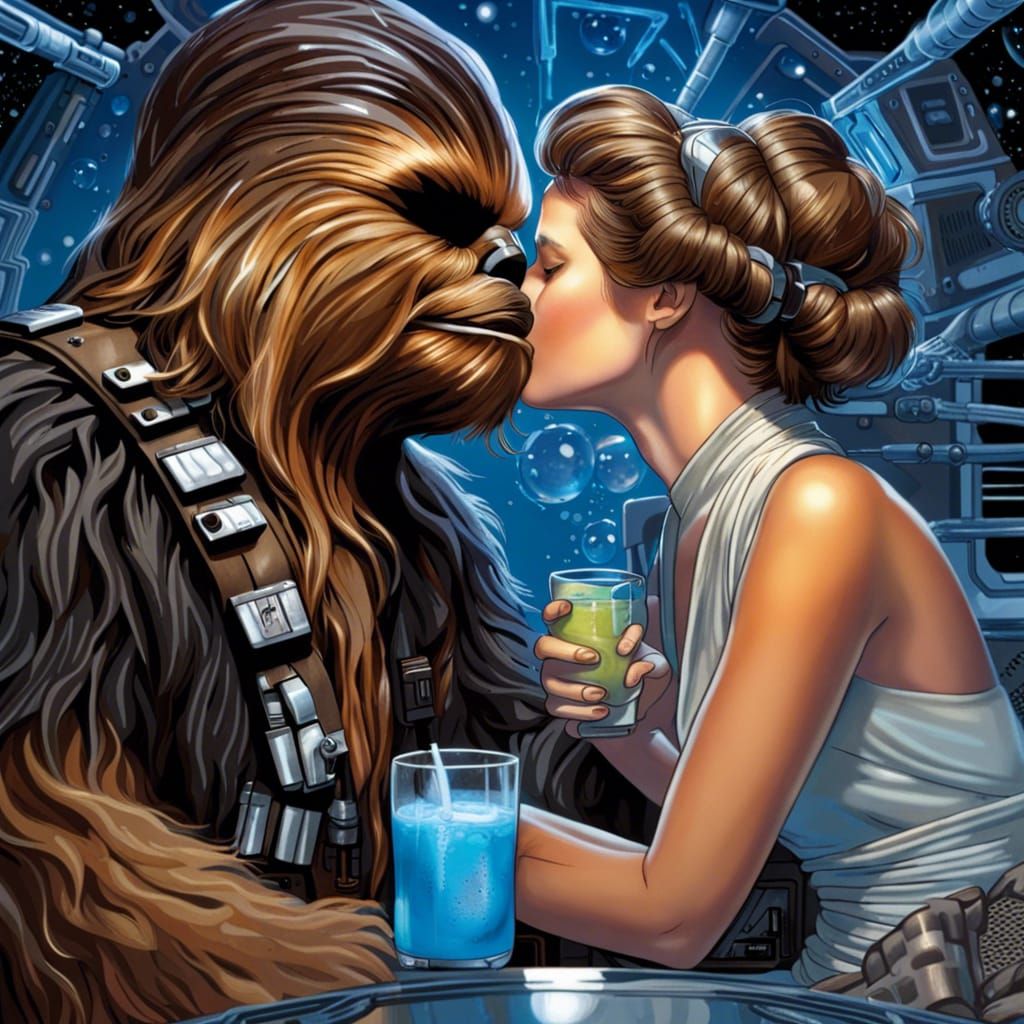 Luke, Chewbacca, Han and Leia on Millennium Falcon