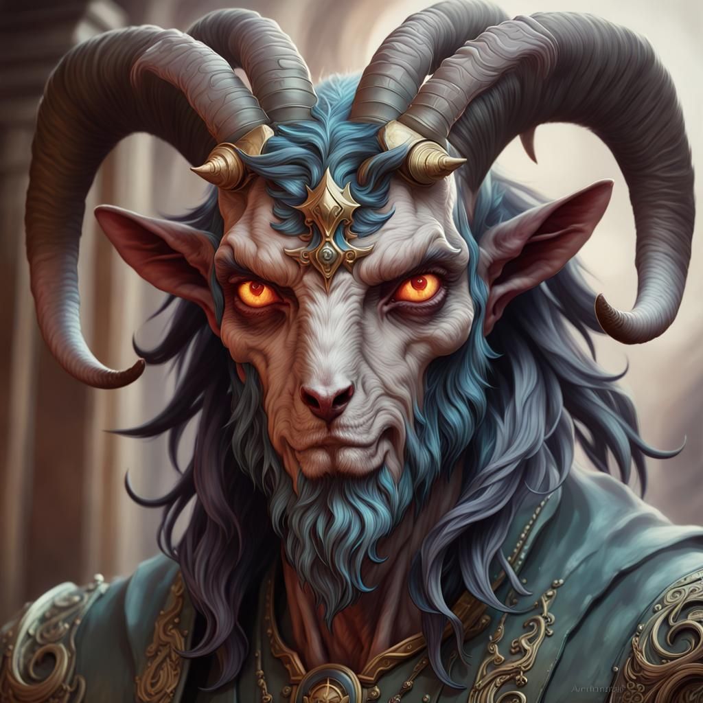 Eldritch Goat Man Portrait in Digital Painting Style