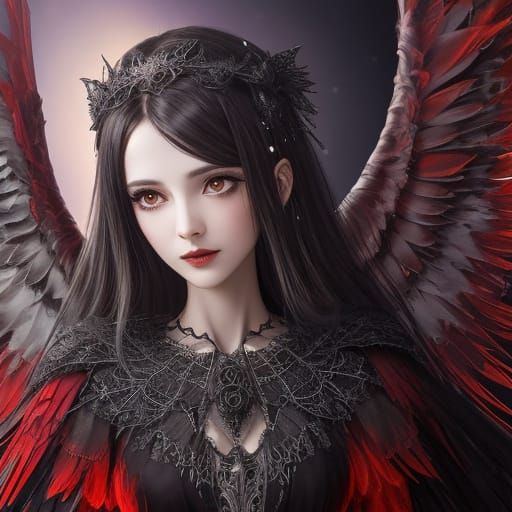 Winged Skeleton Angel with Red Eyes and Aura