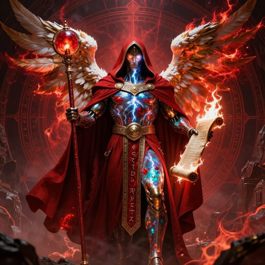 Archangel Malakh of Creative Utterance in Crimson and Gold
