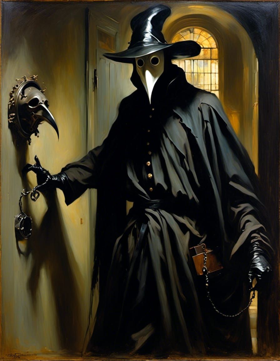 Demonic Plague Doctor in Chiaroscuro Oil Painting