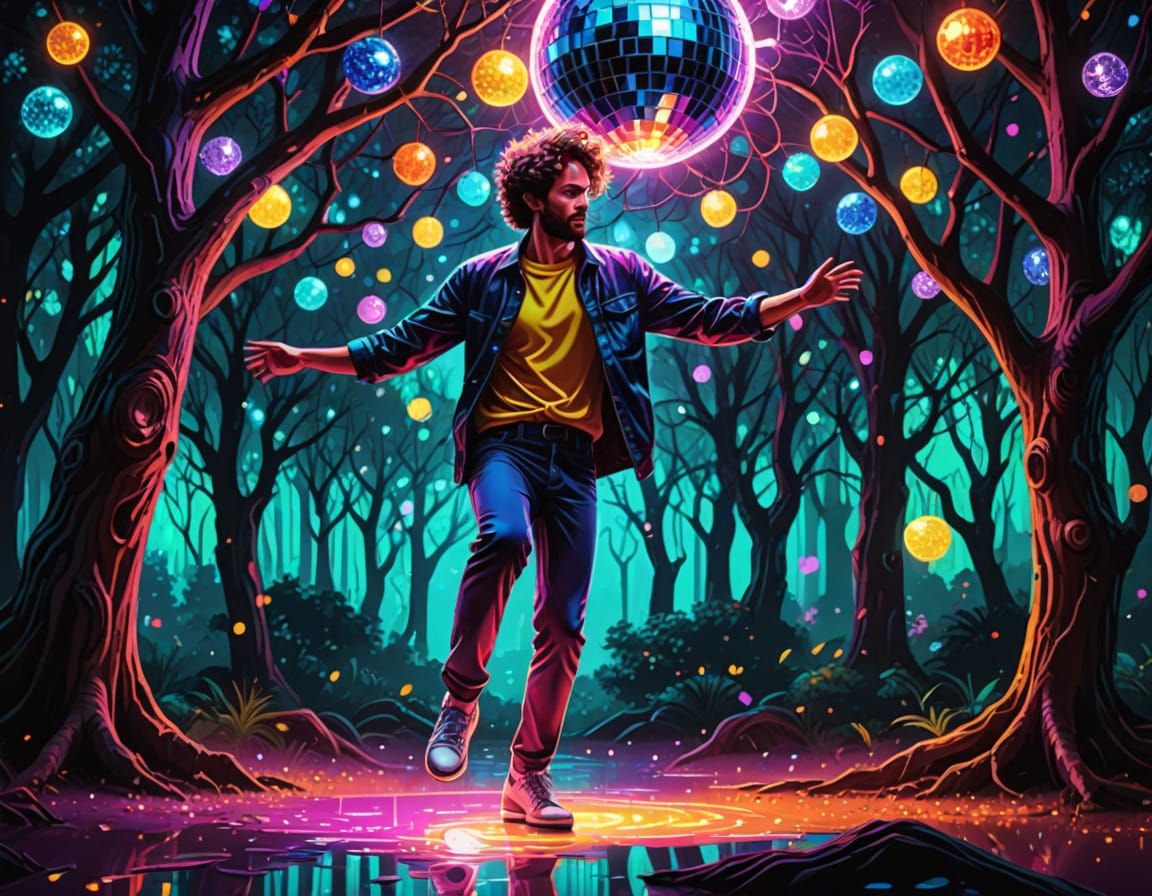 Whimsical Disco Dance in a Neon Tree Wonderland