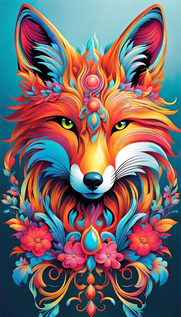 Neon Fox: Intricate Vector Art Illustration