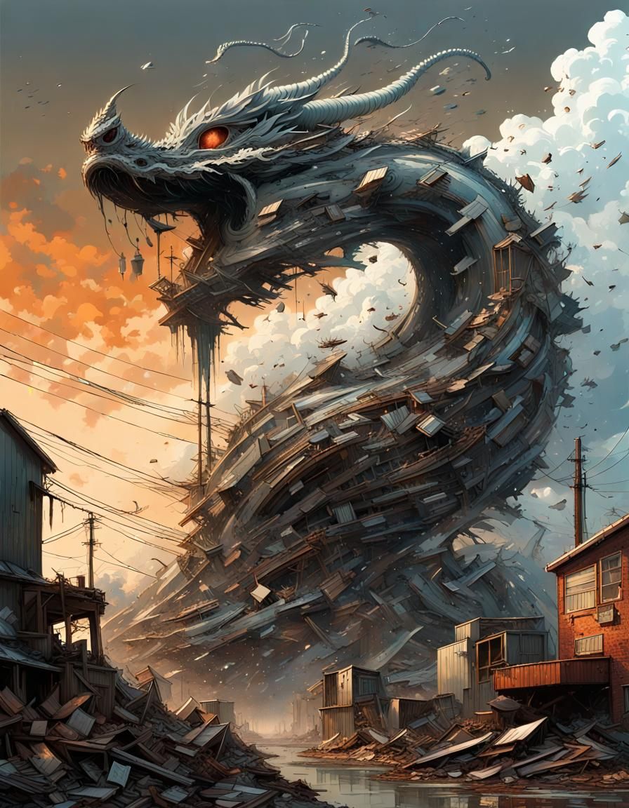 Metallic Scrap Dragon in Digital Splash Art