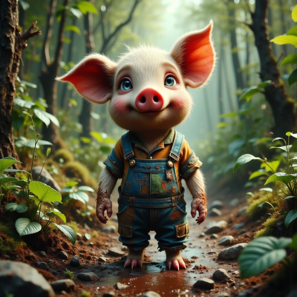 Pig Boy Emerges from Earth in Dreamlike Style