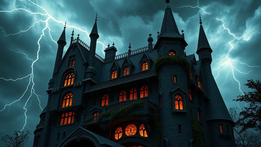 Dramatic Hostel Silhouetted Against Turbulent Sky in High-Co...