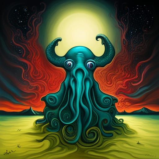 Cosmic Cthulhu in Surrealist Oil Painting Style