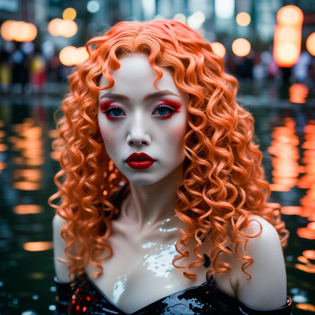 Beautiful Oni Woman on Hibiya Street in Latex