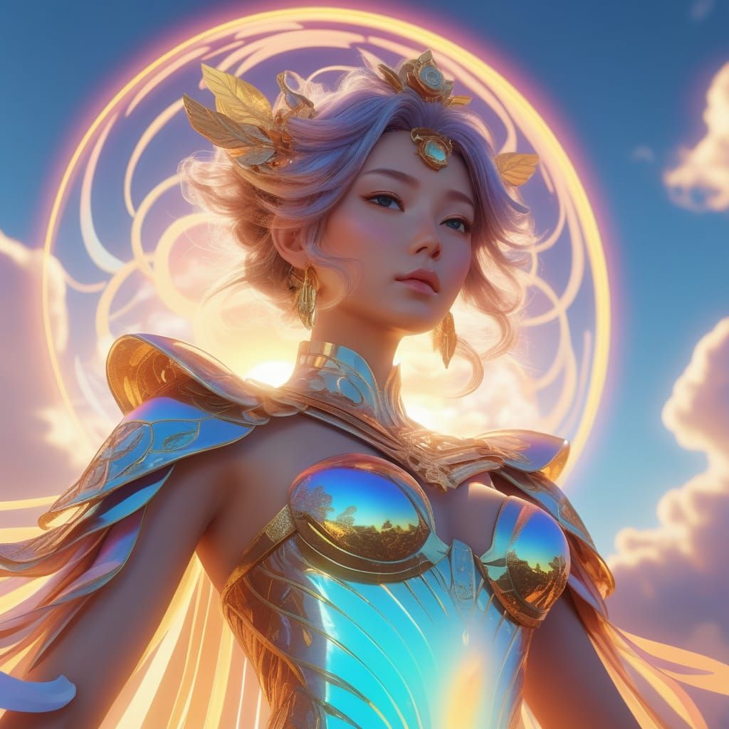 Goddess of Futuristic Dreams in Iridescent Gown