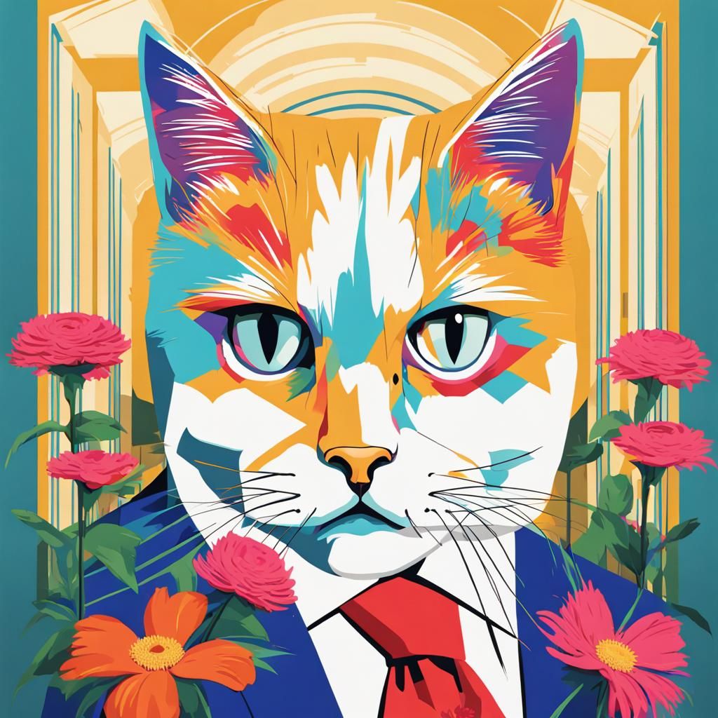 Pop Art Cat with Human Face at White House