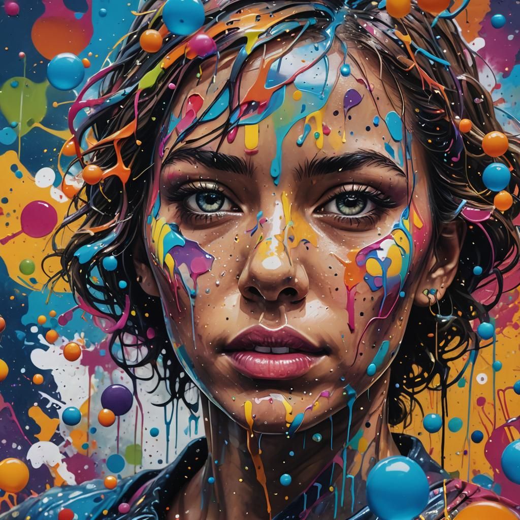 Vibrant Being in Hyperrealistic Graffiti Splash Art
