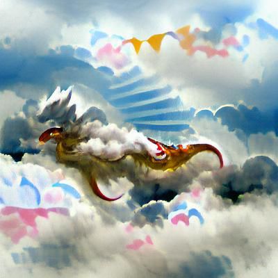 Dragon Soaring Through Clouds at Noon