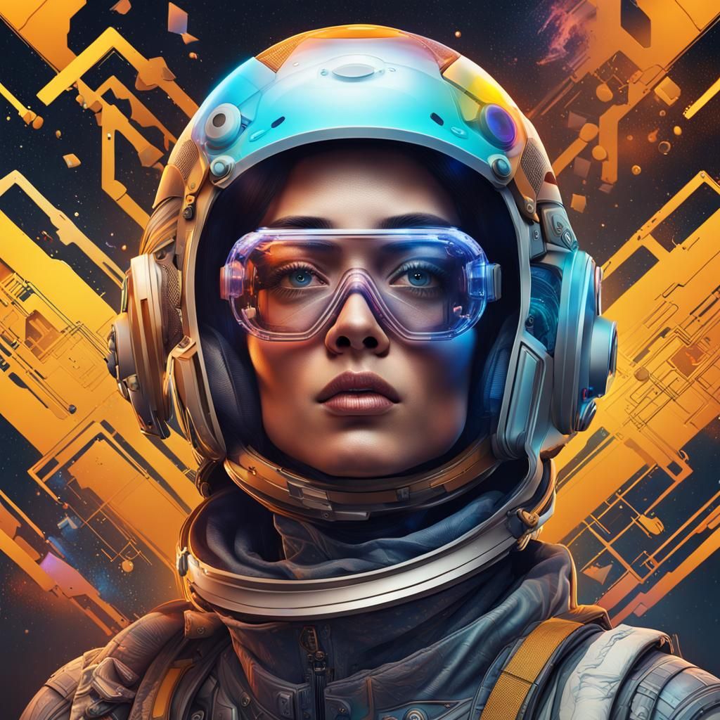 Hyperrealistic Woman in VR with Geometric Tattoos