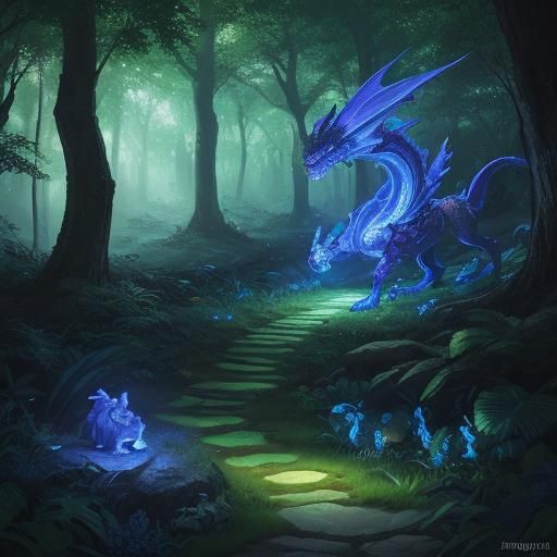 Dragon-Lego Hybrid in Magical Woods: Fantasy Art