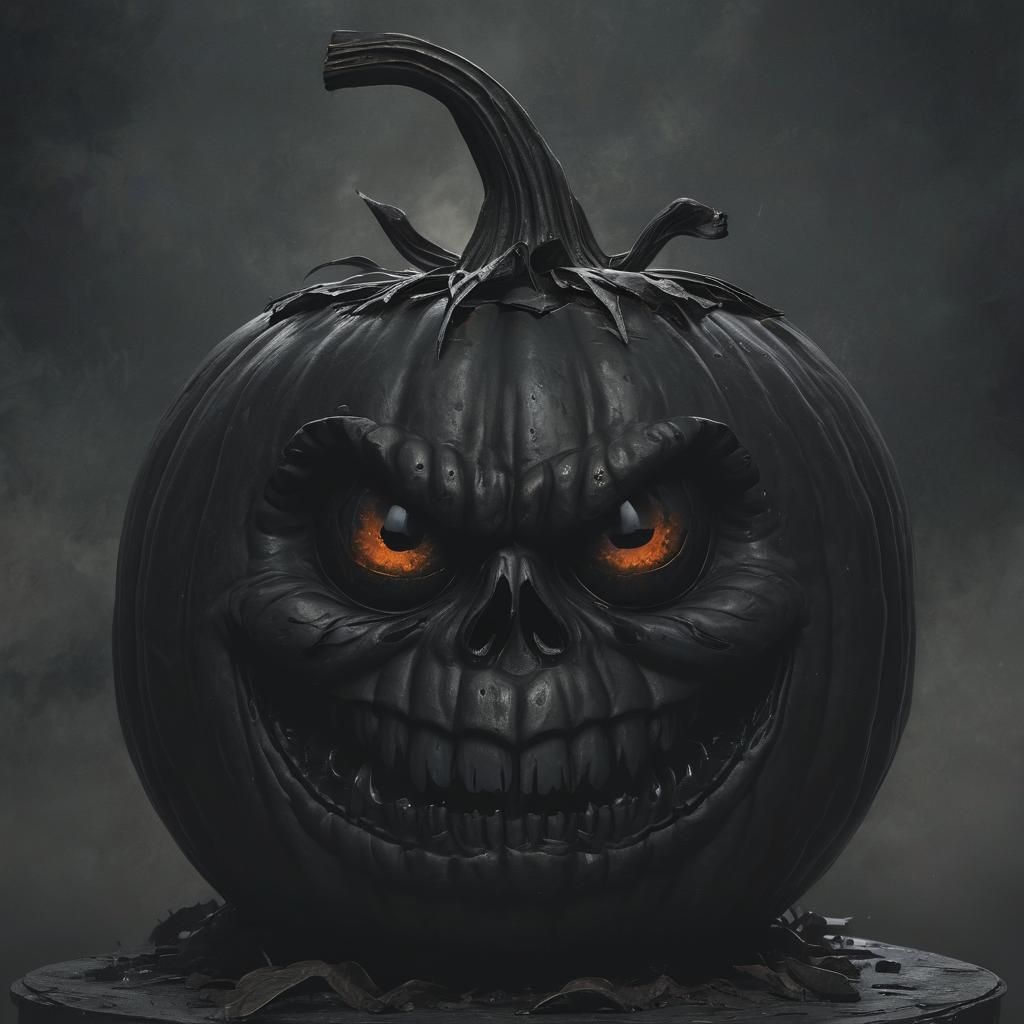 Eerie Black Pumpkin in Dark Fantasy Concept Art