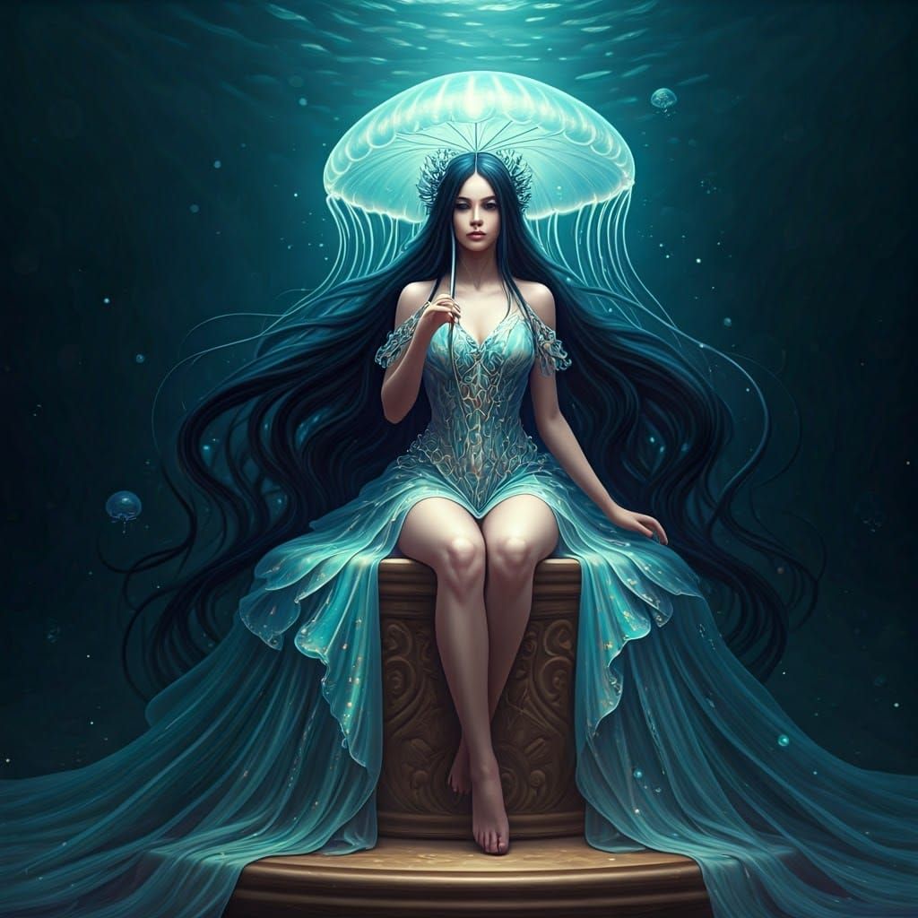 Jellyfish Gown: Ethereal Luminescence in Oceanic Glow