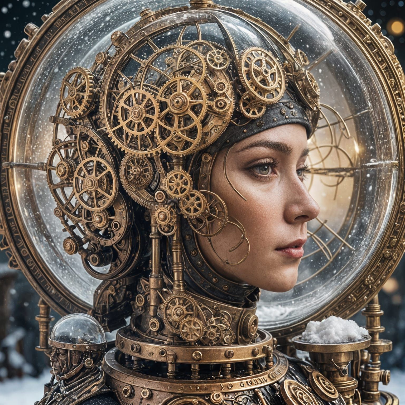 Snow Globe Brain with Steampunk Engine