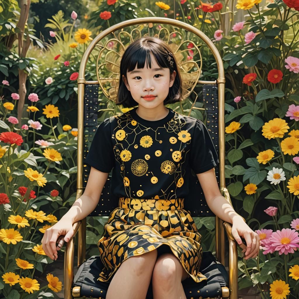 Adorable Girl in Garden, Digital Fantasy Portrait