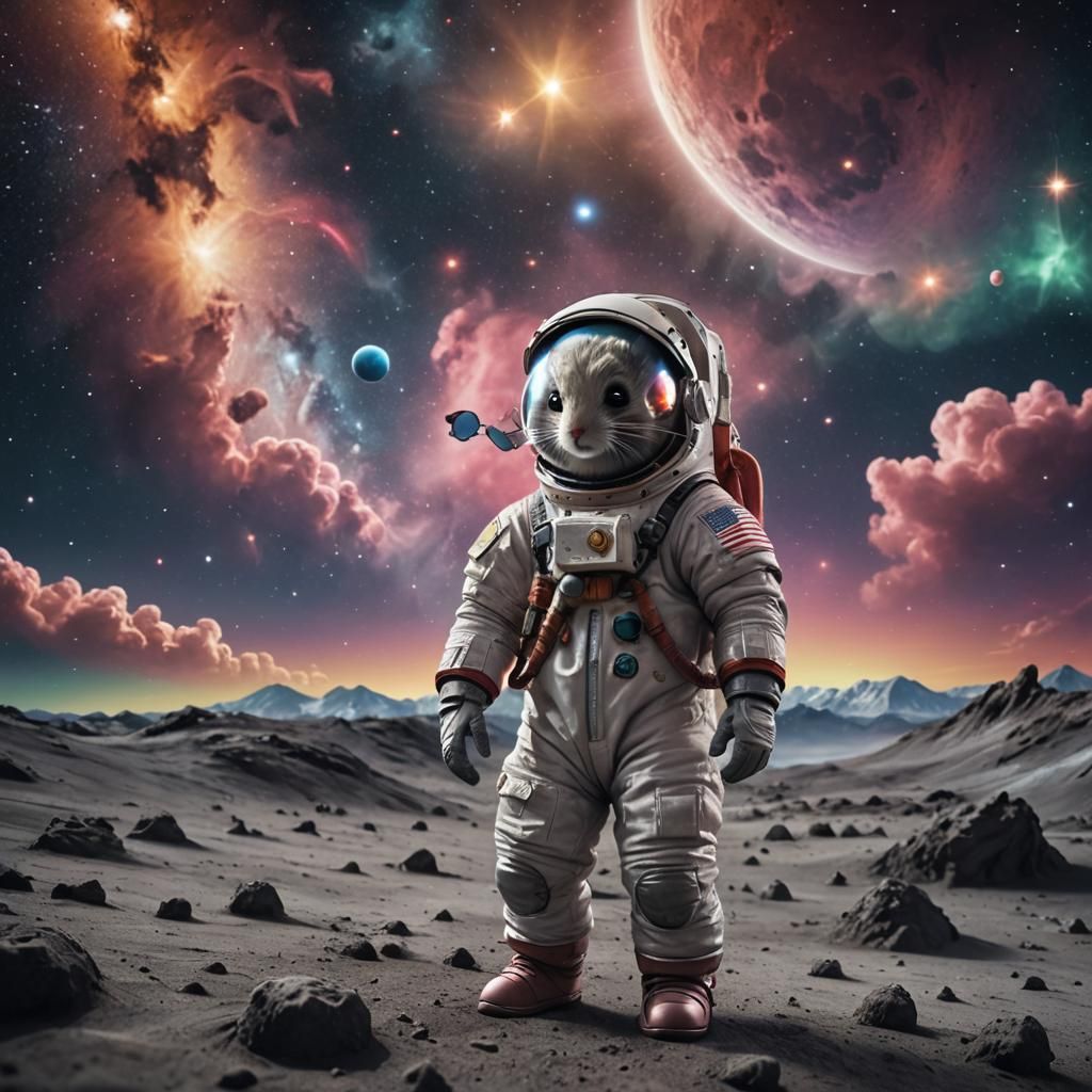 Mouse Astronaut on Moon in Hyperrealistic Photo