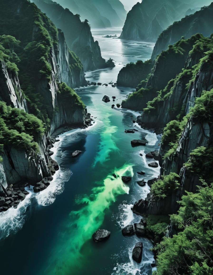 Ocean Storms Meet Forest Lake: An Oil Painting