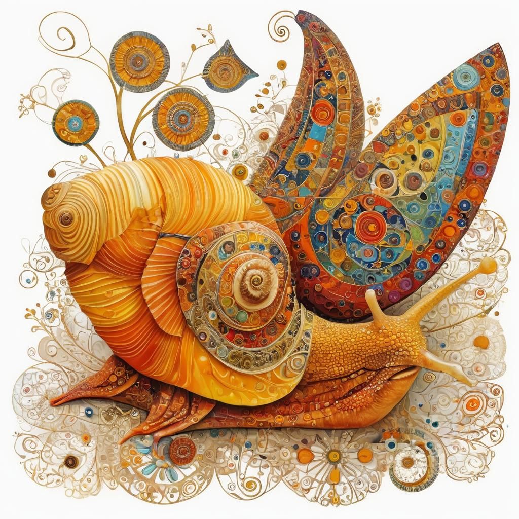 Isometric Snail in Abstract Folk Art Style