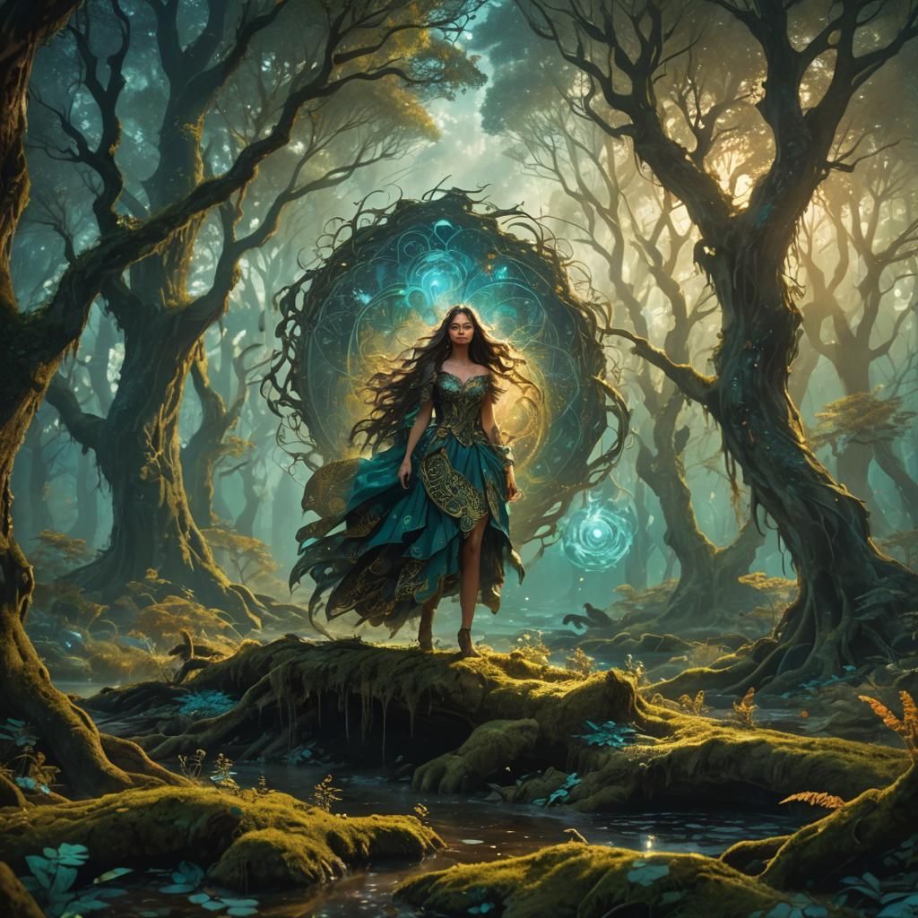 Mystical Girl in Wamp Dress Concept Art