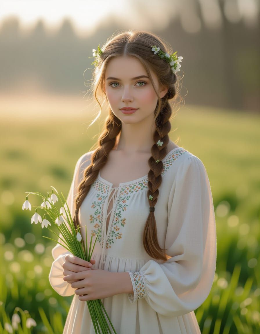 Slavic Spring Spirit Embodied by Young Woman