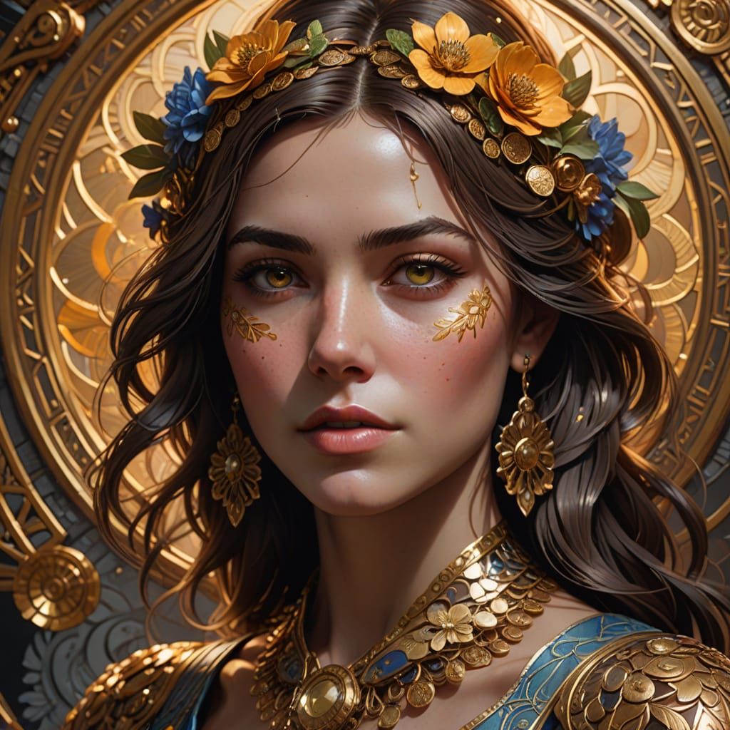 Intricate Coin Portrait of a Woman in Art Nouveau Style