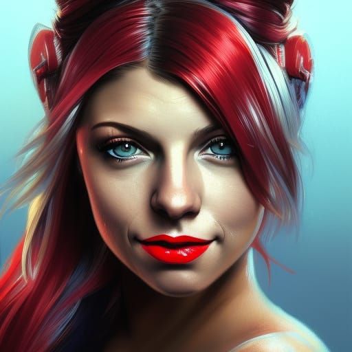 Glamorous Portrait with Red Lipstick in Art Nouveau Style