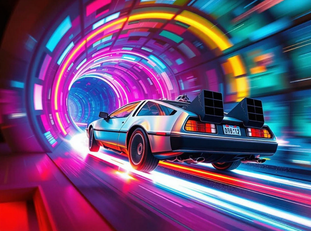 DeLorean DMC-12 Speeding Through a Portal
