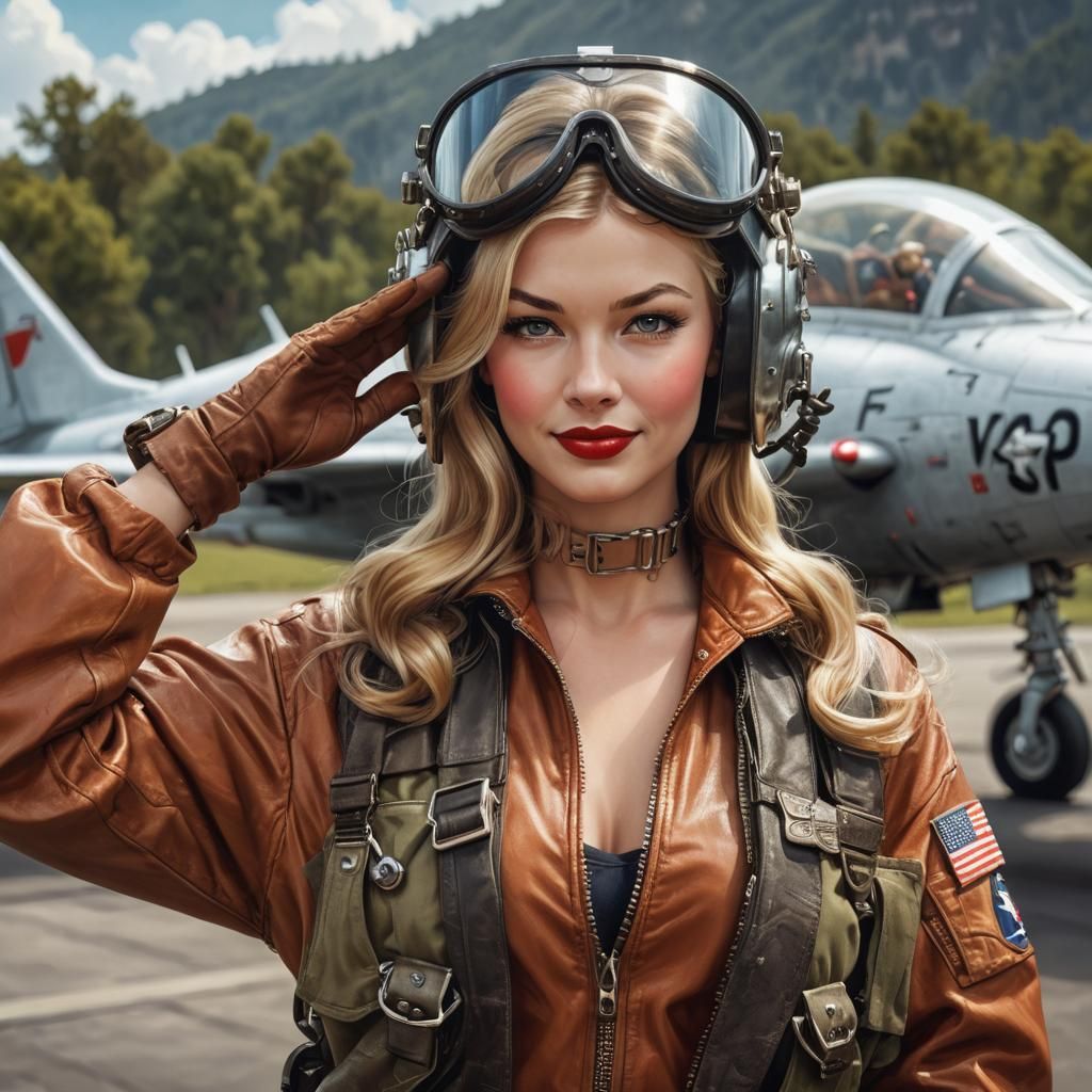 Vintage Pin-Up Girl in Pilot Gear
