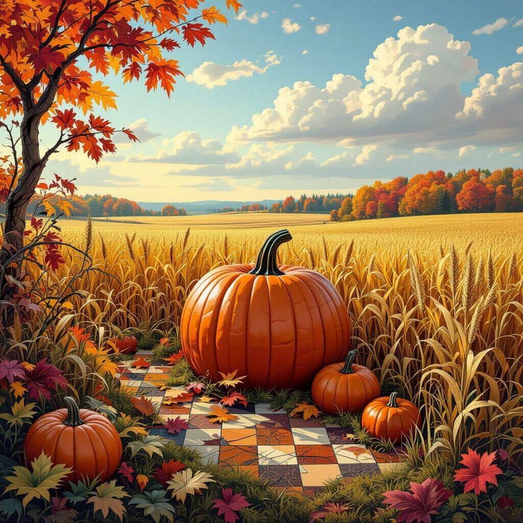 Fall Character Mosaic in Harvested Field