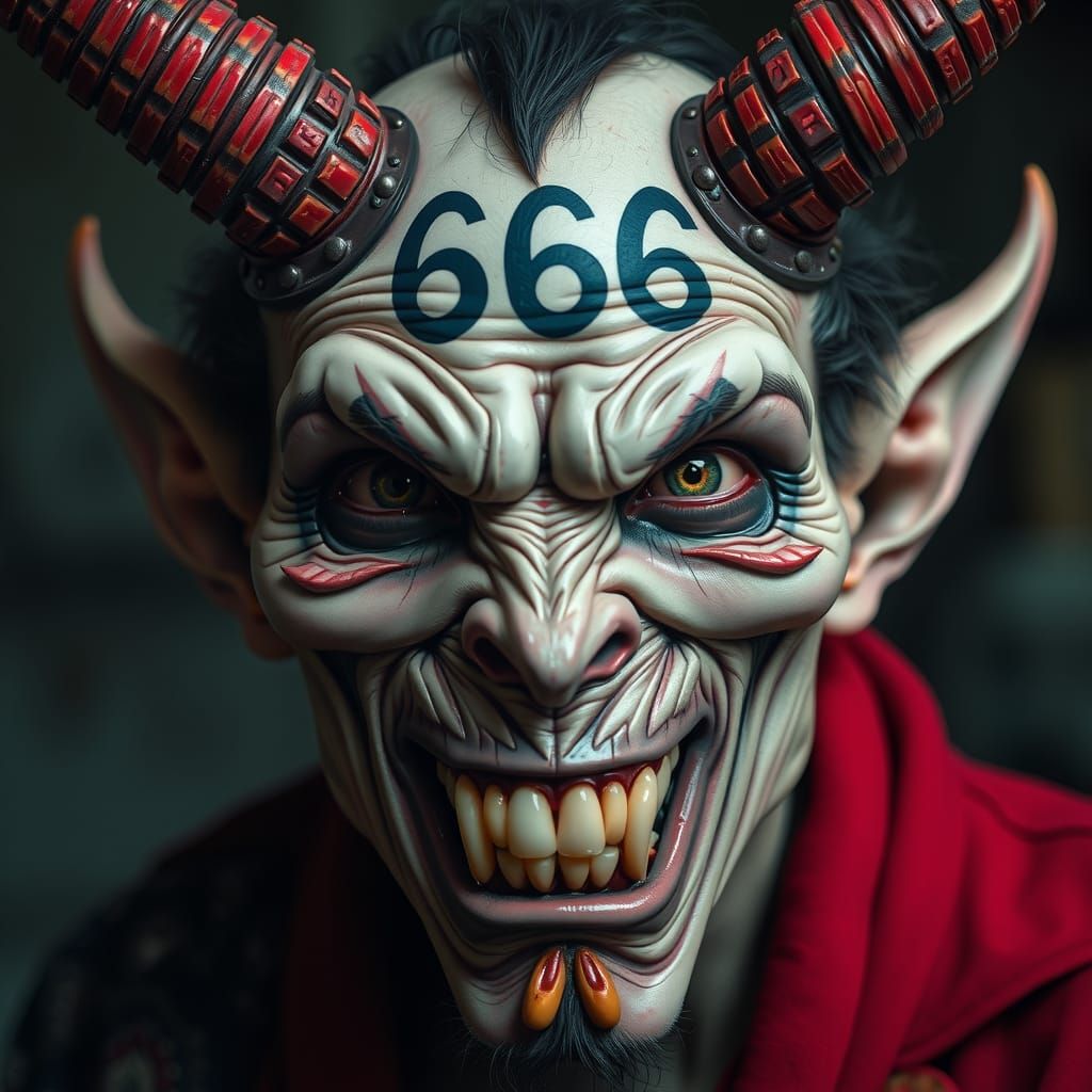 ugly demon with 666 tattoo