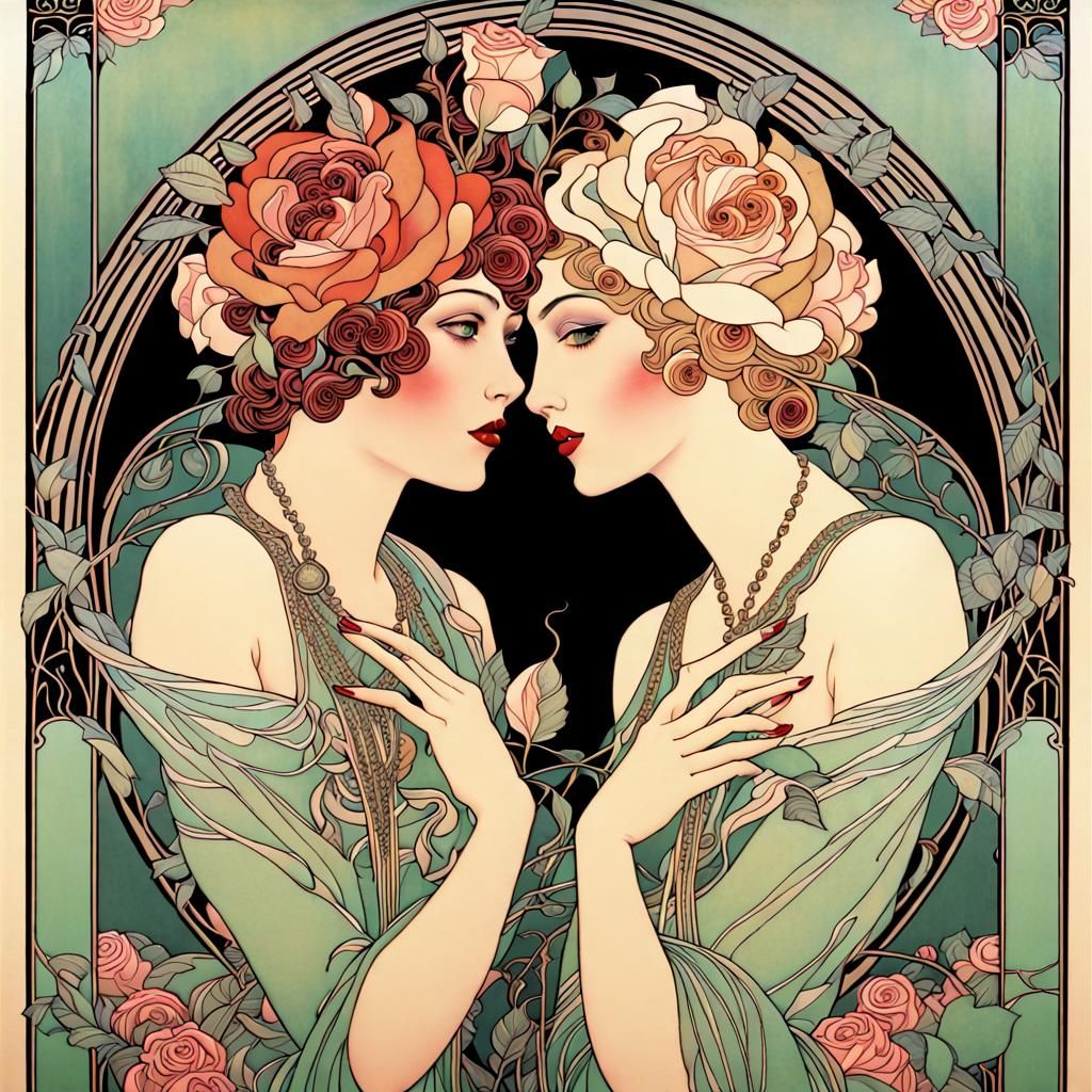 Art Deco Roses in Mucha and Erté Style