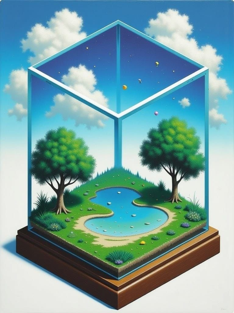 16-bit Landscape Inside Glass Hexagon