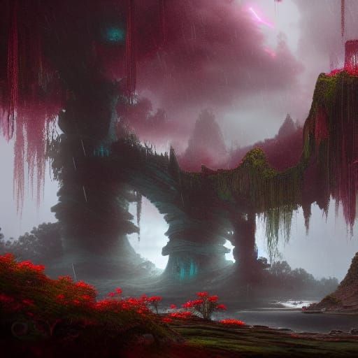 Melancholy Monsoon Rainfall: Detailed Matte Painting