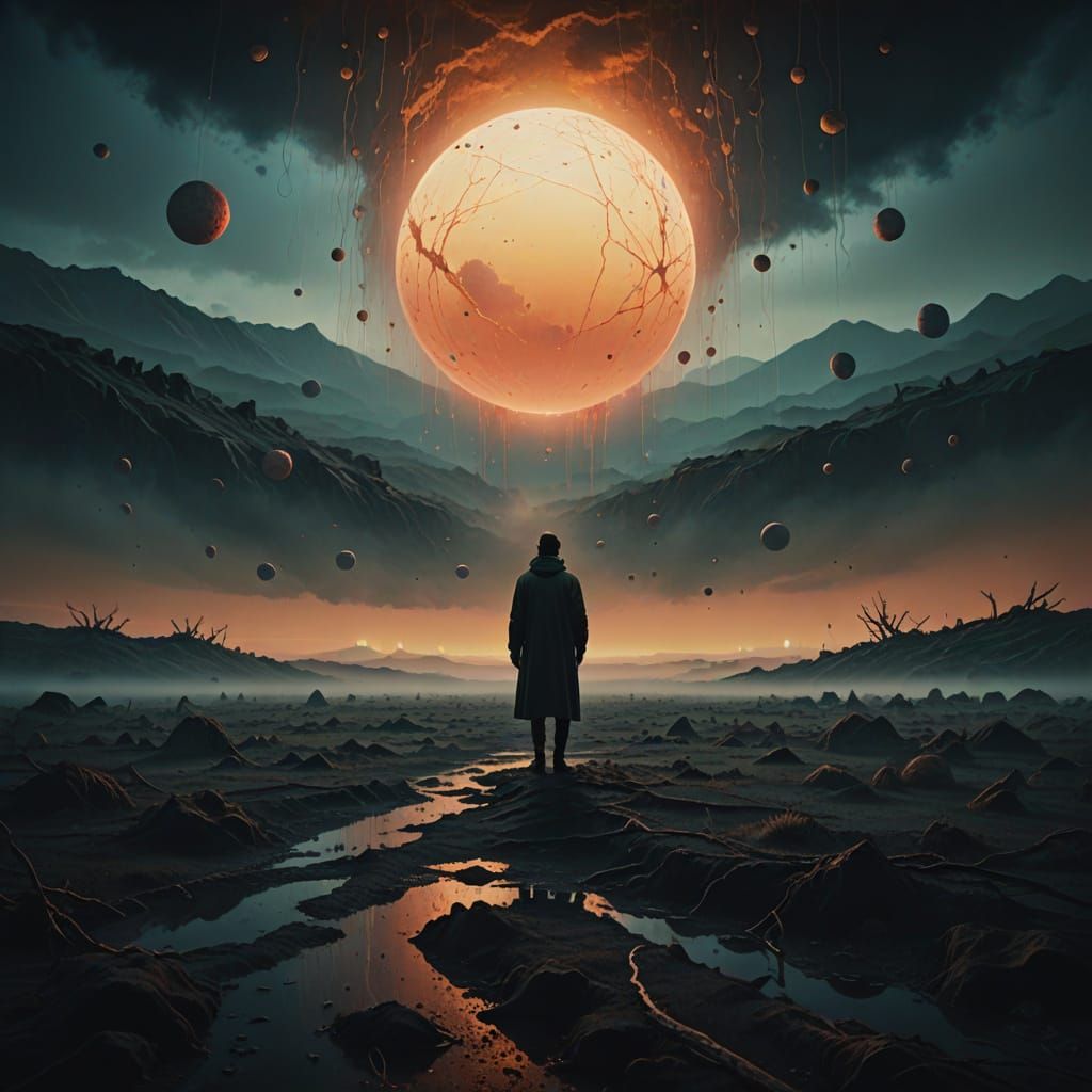 Ethereal Figure in Dreamlike Landscape