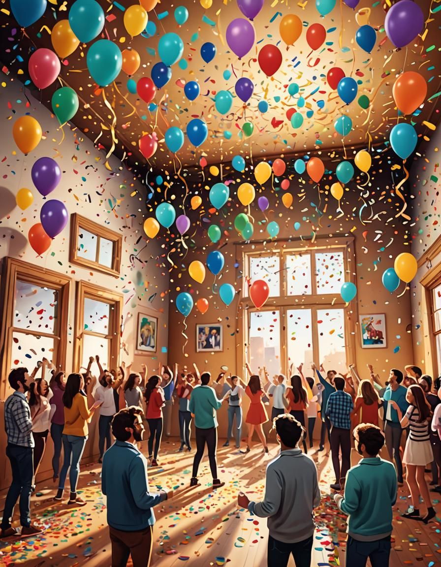 Festive Party Scene in Vibrant Digital Illustration