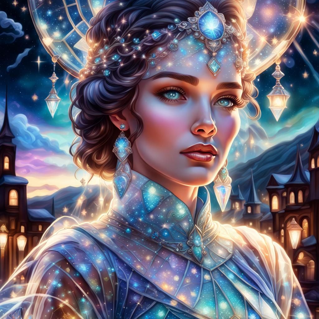 Woman in Glass Dress: Hyperdetailed Astral Portrait