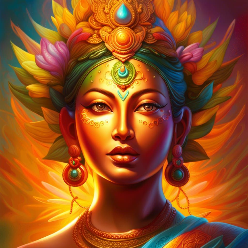 Radiant Goddess Tara in Hyperrealistic Splash Art