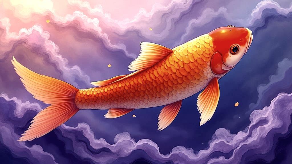 Vibrant Koi Fish Dance Across Whimsical Ocean Waves