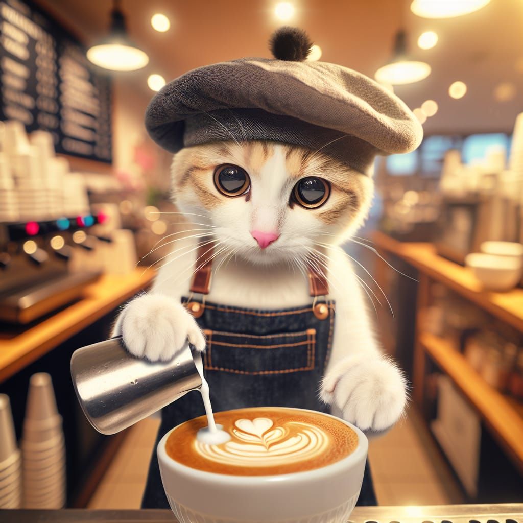 Whiskered Barista in Warm Cafe Atmosphere