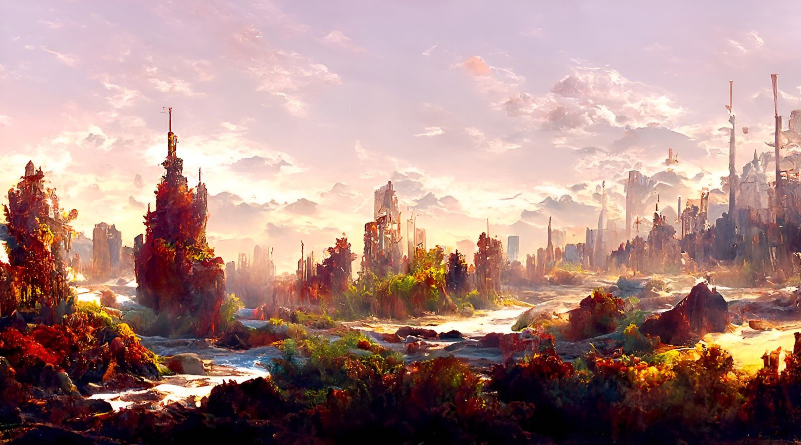 Post-Apocalyptic Cityscape Painting in 19th Century Style