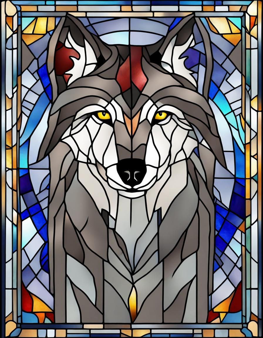 Stained Glass Wolf Art