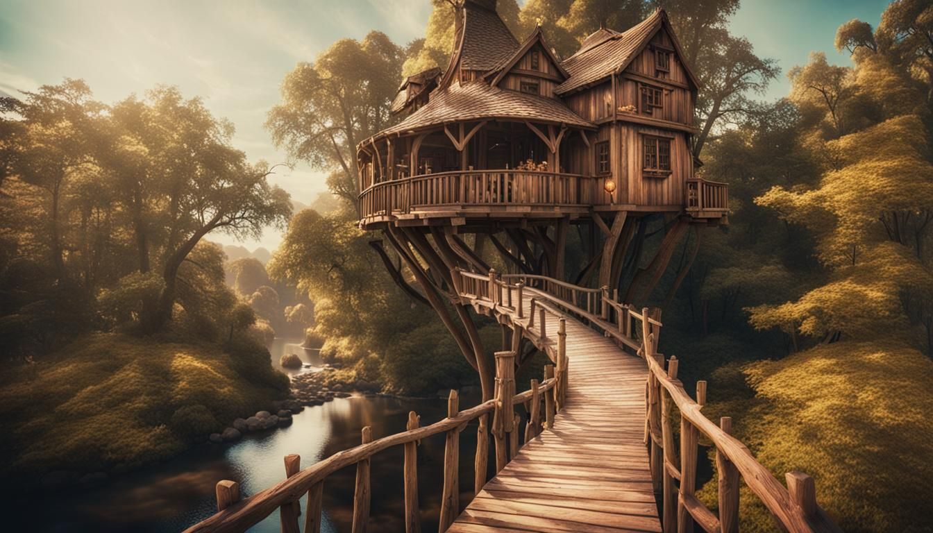 Elaborate Treehouse with Towers and Bridge
