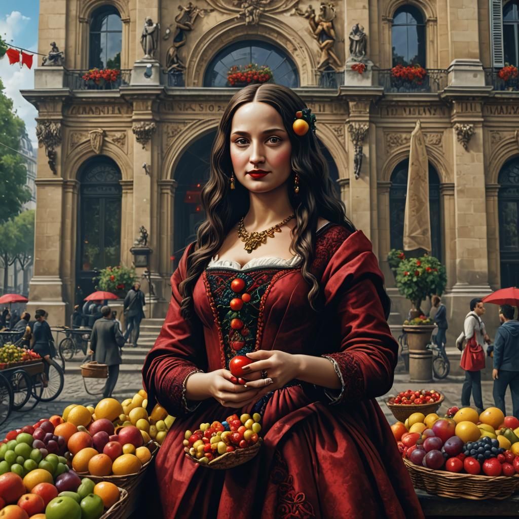 Mona Lisa in Paris with Wine, Detailed Matte Painting