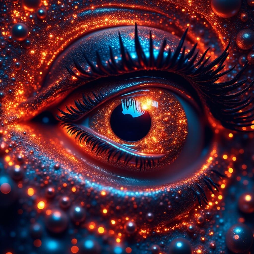 Radioactive Woman with Neon Eyes: Extreme Close-Up