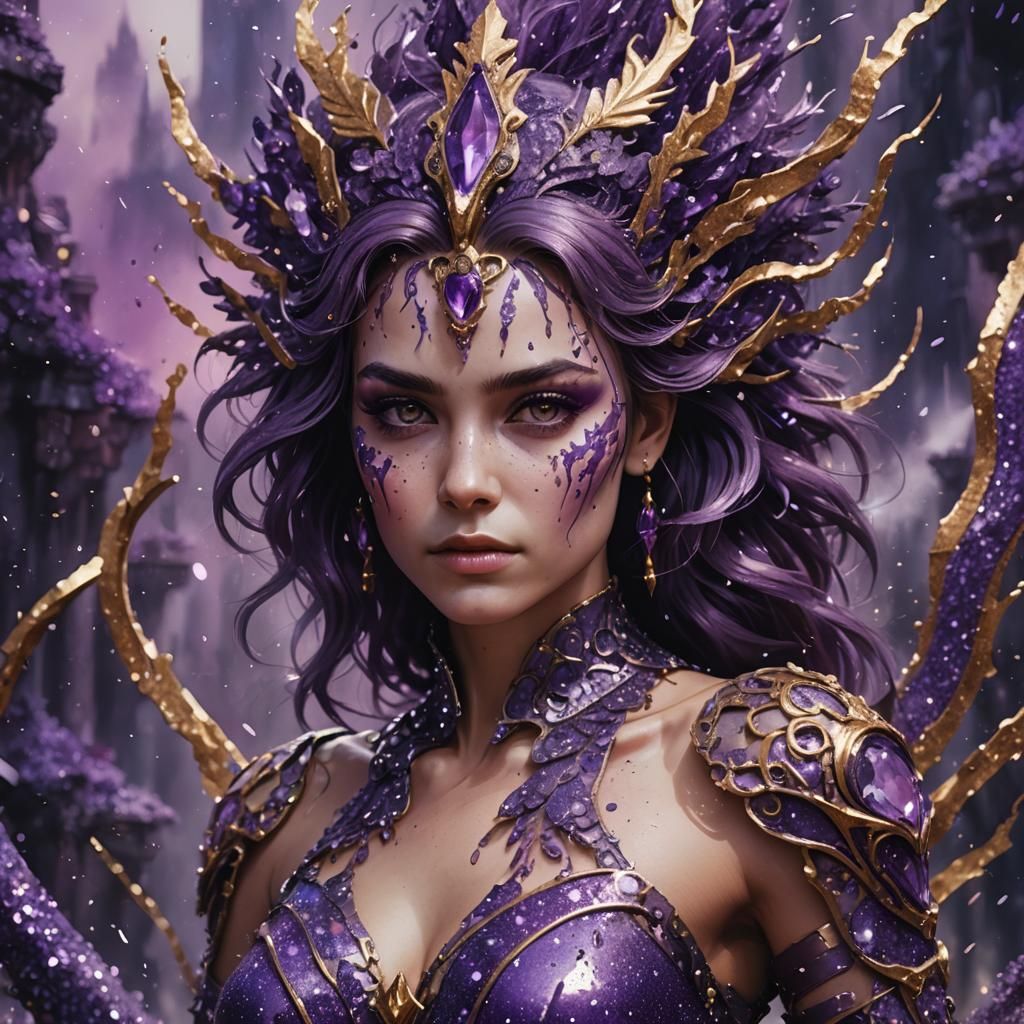 Purple Metal Woman in Watercolor Style